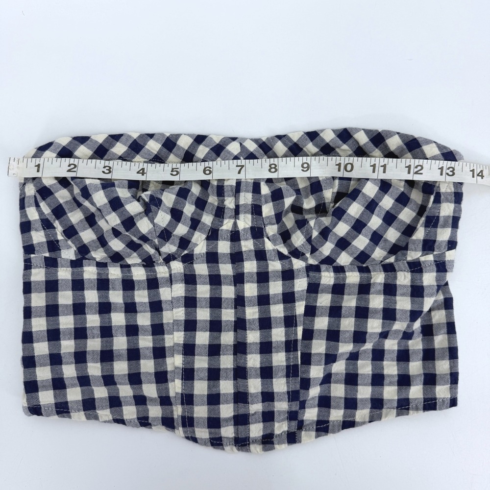 Free People Blue Gingham Crop Leilani Tube Top XS 100% Cotton Summer Smocked - Picture 6 of 7